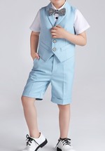 Børne jakkesæt: Evan - Lyseblå - jakkesæt med shorts i 4 dele 